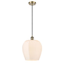 Norfolk Mini Pendant shown in the Antique Brass finish with a Matte White shade