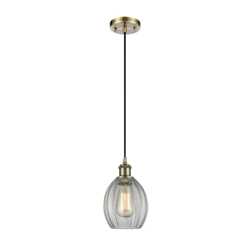 Eaton Mini Pendant shown in the Antique Brass finish with a Clear shade