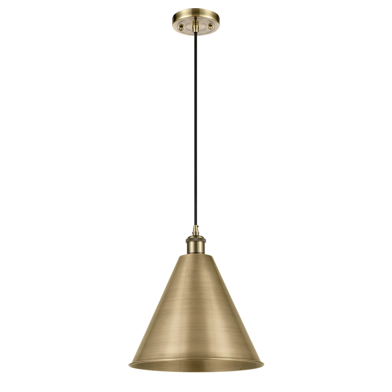 Ballston Cone Mini Pendant shown in the Antique Brass finish with a Antique Brass shade