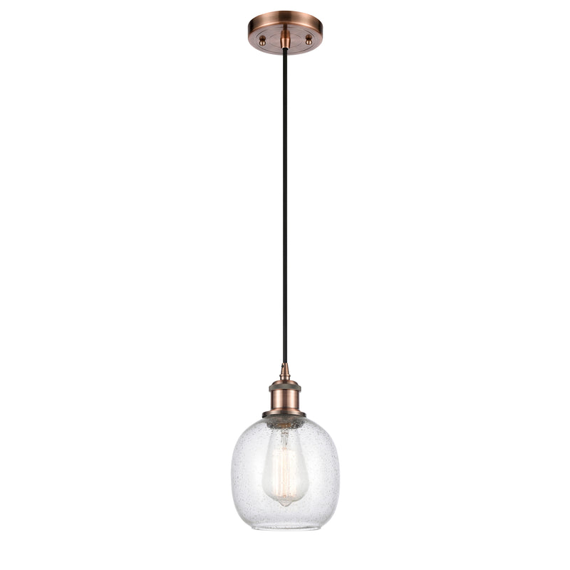 Belfast Mini Pendant shown in the Antique Copper finish with a Seedy shade