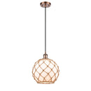 Farmhouse Rope Mini Pendant shown in the Antique Copper finish with a White Glass with Brown Rope shade