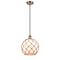 Farmhouse Rope Mini Pendant shown in the Antique Copper finish with a White Glass with Brown Rope shade