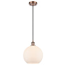 Athens Mini Pendant shown in the Antique Copper finish with a Matte White shade