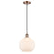 Athens Mini Pendant shown in the Antique Copper finish with a Matte White shade