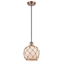 Farmhouse Rope Mini Pendant shown in the Antique Copper finish with a White Glass with Brown Rope shade