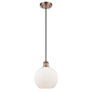 Athens Mini Pendant shown in the Antique Copper finish with a Matte White shade