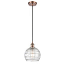 Deco Swirl Mini Pendant shown in the Antique Copper finish with a Clear shade