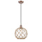 Farmhouse Rope Mini Pendant shown in the Antique Copper finish with a Clear Glass with Brown Rope shade