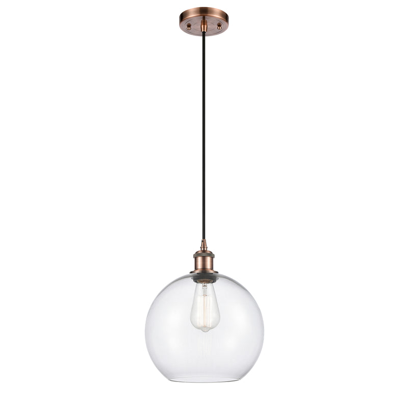 Athens Mini Pendant shown in the Antique Copper finish with a Clear shade