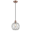 Farmhouse Rope Mini Pendant shown in the Antique Copper finish with a Clear Glass with White Rope shade