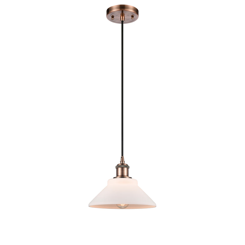 Orwell Mini Pendant shown in the Antique Copper finish with a Matte White shade