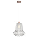 Springwater Mini Pendant shown in the Antique Copper finish with a Clear Spiral Fluted shade