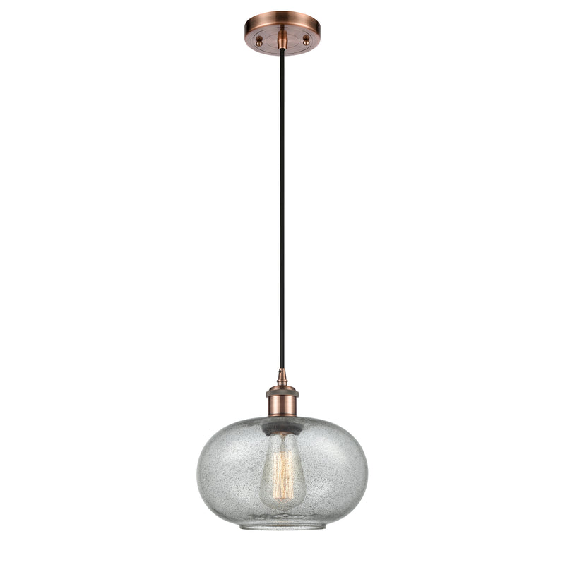 Gorham Mini Pendant shown in the Antique Copper finish with a Charcoal shade