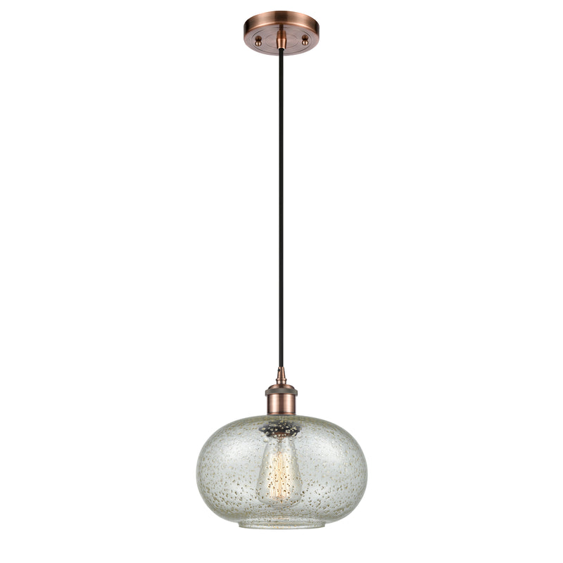 Gorham Mini Pendant shown in the Antique Copper finish with a Mica shade