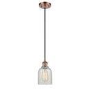 Caledonia Mini Pendant shown in the Antique Copper finish with a Mouchette shade