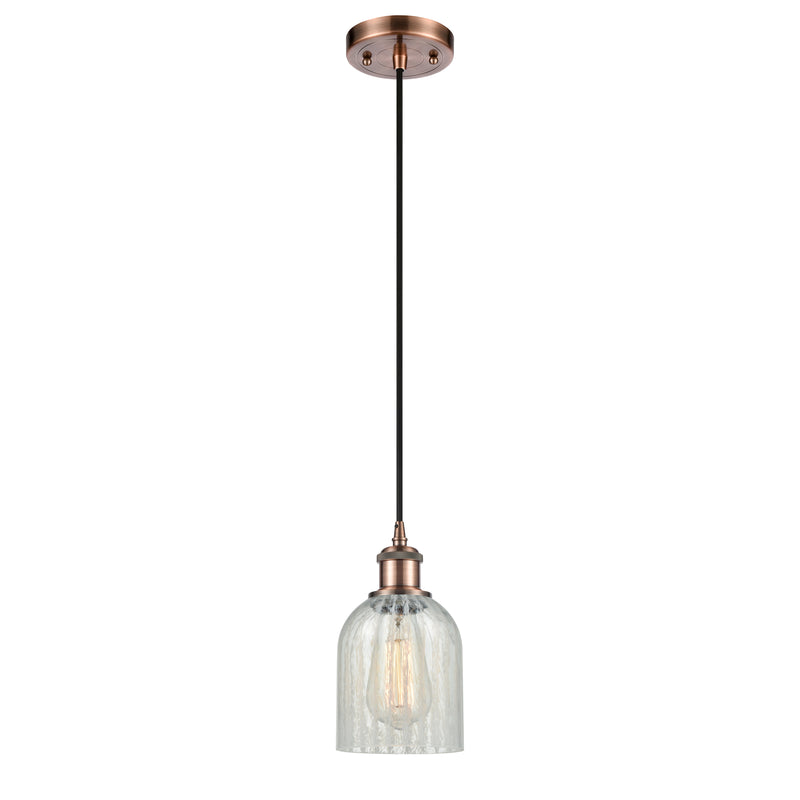 Caledonia Mini Pendant shown in the Antique Copper finish with a Mouchette shade