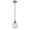 Caledonia Mini Pendant shown in the Antique Copper finish with a Mica shade