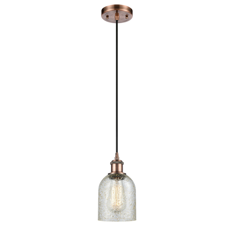 Caledonia Mini Pendant shown in the Antique Copper finish with a Mica shade