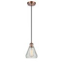 Conesus Mini Pendant shown in the Antique Copper finish with a Clear Crackle shade