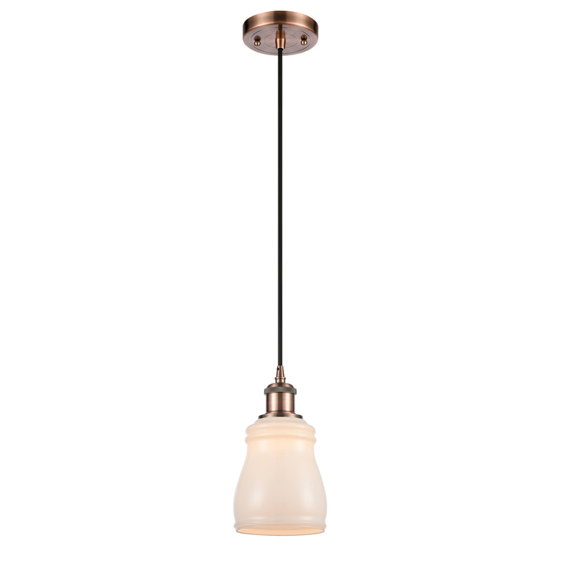 Ellery Mini Pendant shown in the Antique Copper finish with a White shade