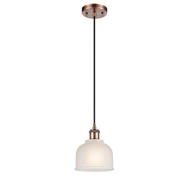 Dayton Mini Pendant shown in the Antique Copper finish with a White shade