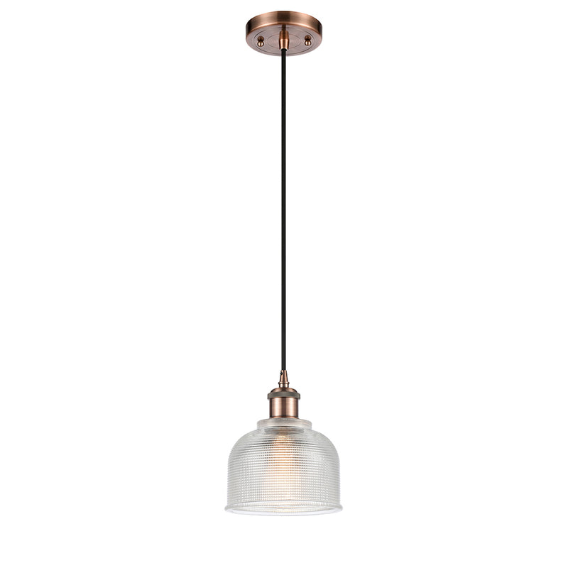 Dayton Mini Pendant shown in the Antique Copper finish with a Clear shade