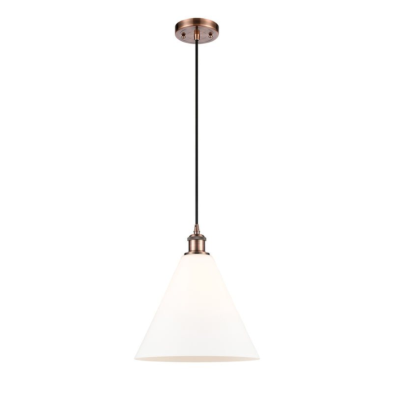 Ballston Cone Mini Pendant shown in the Antique Copper finish with a Matte White shade