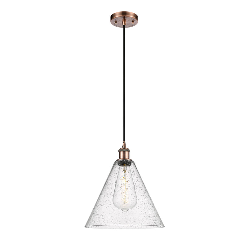 Ballston Cone Mini Pendant shown in the Antique Copper finish with a Seedy shade