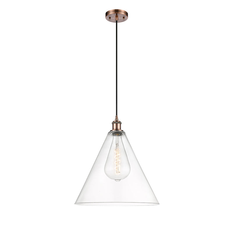 Ballston Cone Pendant shown in the Antique Copper finish with a Clear shade