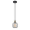 Belfast Mini Pendant shown in the Black Antique Brass finish with a Clear Crackle shade