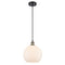 Athens Mini Pendant shown in the Black Antique Brass finish with a Matte White shade