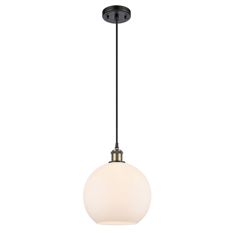 Athens Mini Pendant shown in the Black Antique Brass finish with a Matte White shade