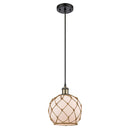 Farmhouse Rope Mini Pendant shown in the Black Antique Brass finish with a White Glass with Brown Rope shade