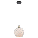 Farmhouse Rope Mini Pendant shown in the Black Antique Brass finish with a White Glass with White Rope shade