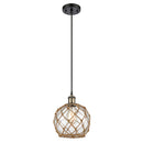 Farmhouse Rope Mini Pendant shown in the Black Antique Brass finish with a Clear Glass with Brown Rope shade