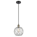 Farmhouse Rope Mini Pendant shown in the Black Antique Brass finish with a Clear Glass with White Rope shade