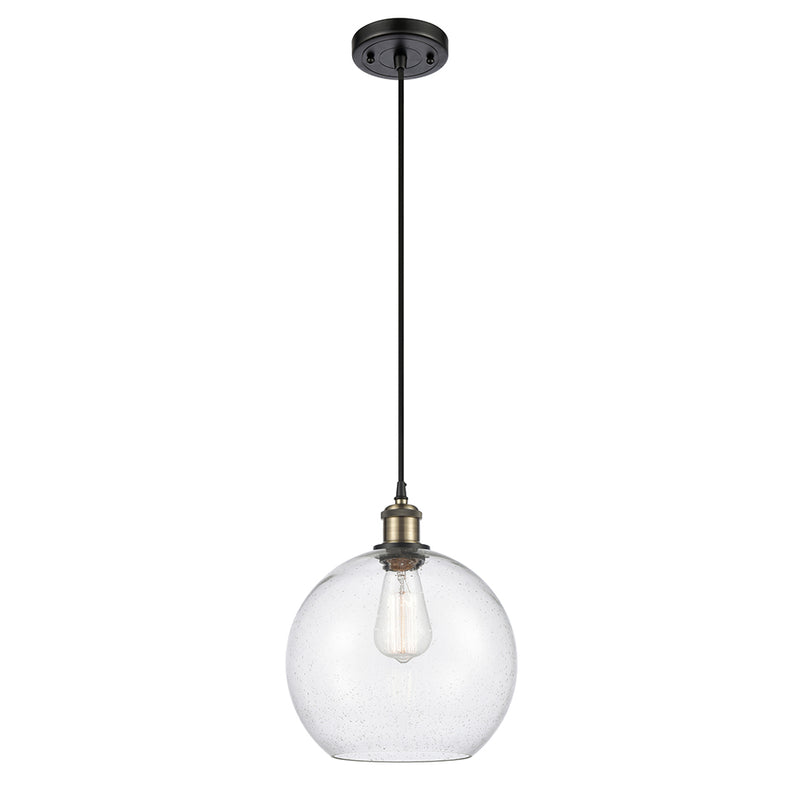 Athens Mini Pendant shown in the Black Antique Brass finish with a Seedy shade