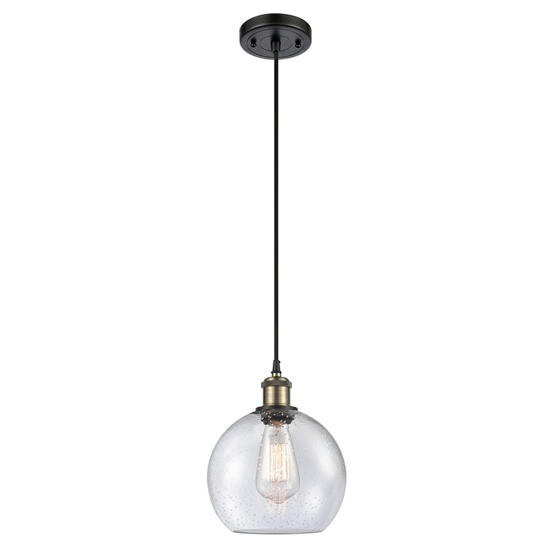 Athens Mini Pendant shown in the Black Antique Brass finish with a Seedy shade