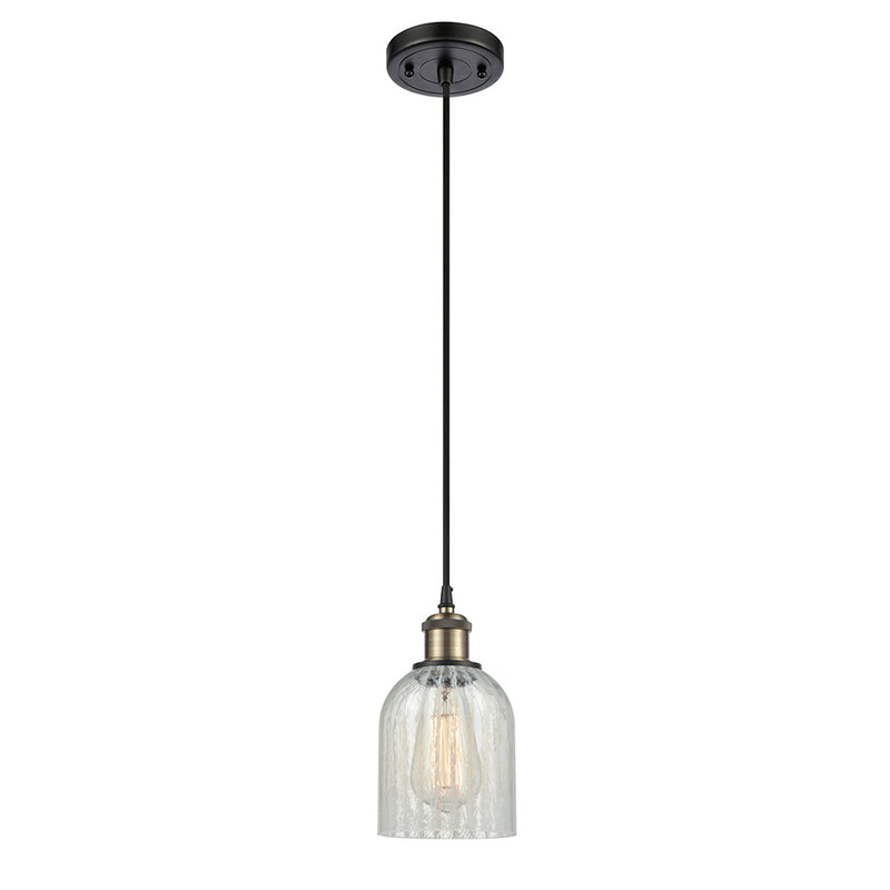 Caledonia Mini Pendant shown in the Black Antique Brass finish with a Mouchette shade