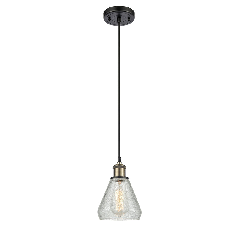 Conesus Mini Pendant shown in the Black Antique Brass finish with a Clear Crackle shade