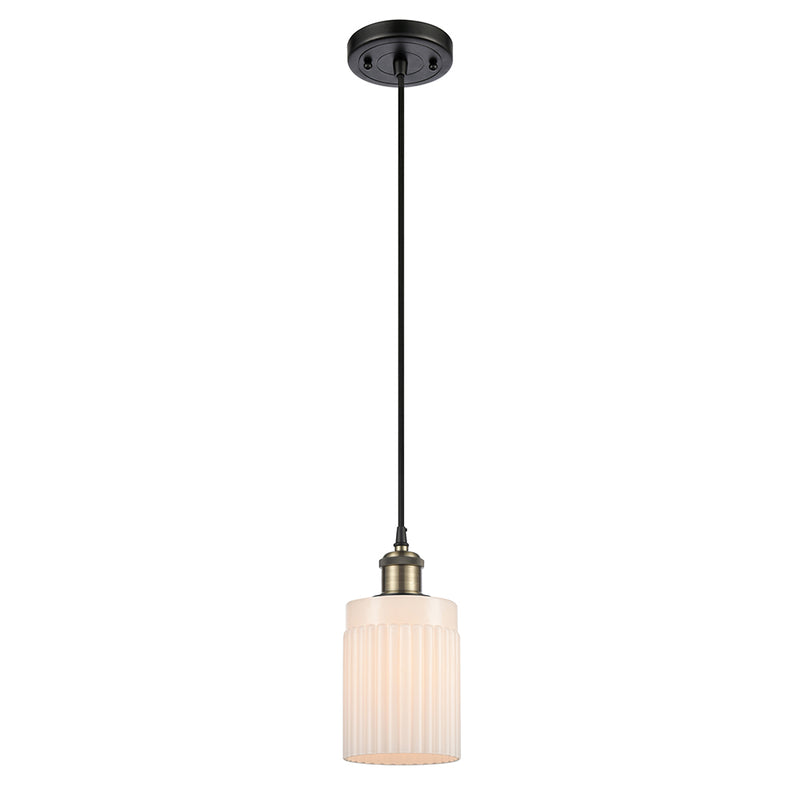 Hadley Mini Pendant shown in the Black Antique Brass finish with a Matte White shade