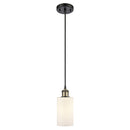 Clymer Mini Pendant shown in the Black Antique Brass finish with a Matte White shade