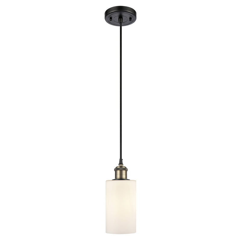 Clymer Mini Pendant shown in the Black Antique Brass finish with a Matte White shade