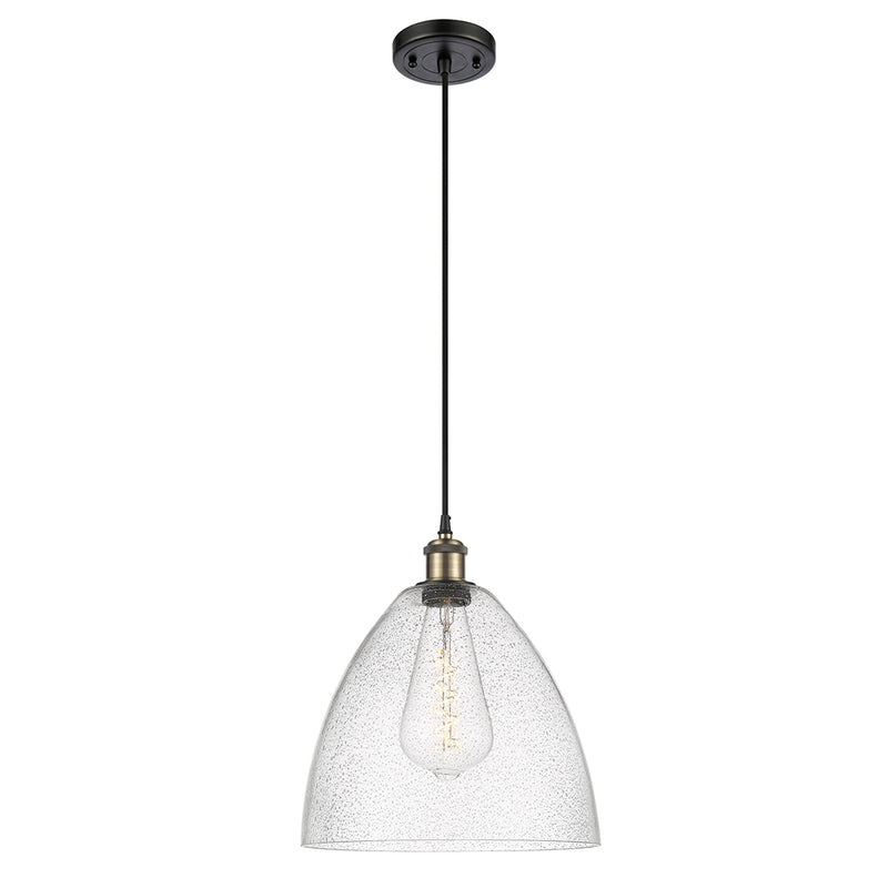 Ballston Dome Mini Pendant shown in the Black Antique Brass finish with a Seedy shade