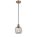 Belfast Mini Pendant shown in the Brushed Brass finish with a Seedy shade