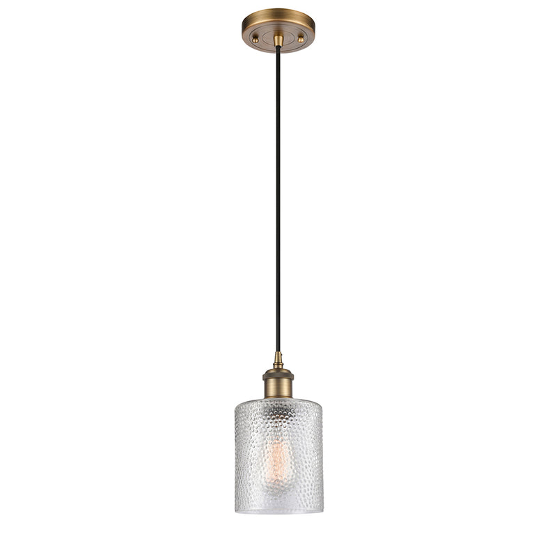 Cobbleskill Mini Pendant shown in the Brushed Brass finish with a Clear shade