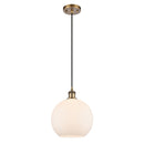 Athens Mini Pendant shown in the Brushed Brass finish with a Matte White shade