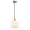 Athens Mini Pendant shown in the Brushed Brass finish with a Matte White shade