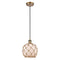 Farmhouse Rope Mini Pendant shown in the Brushed Brass finish with a White Glass with Brown Rope shade