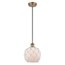 Farmhouse Rope Mini Pendant shown in the Brushed Brass finish with a White Glass with White Rope shade